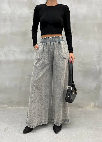 Gri Batik Desenli Kadın Salaş Jean Pantolon - Görsel 2