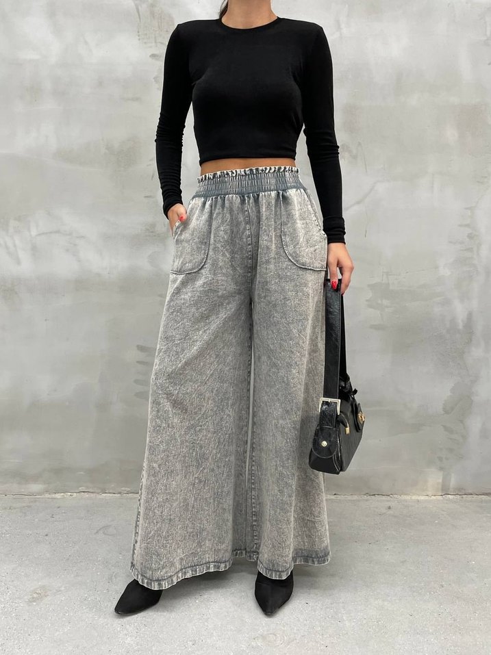 Gri Batik Desenli Kadın Salaş Jean Pantolon - Görsel 2