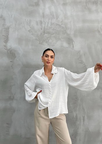 Zara Bej Keten Gömlek, Salaş Kesim, Uzun Kollu