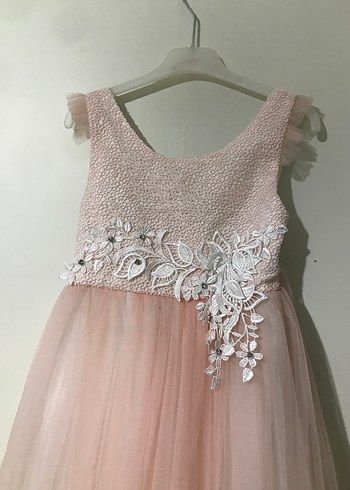 Diğer Dantel İşlemeli Pembe Klasik Kız Elbisesi