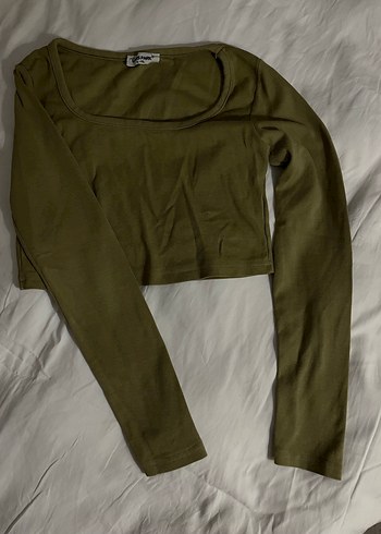 Kadın Haki Uzun Kollu Crop Top
