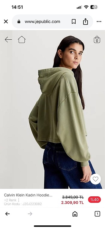 m Beden Calvin klein haki kadın sweatshirt