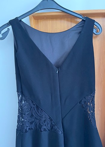 Uzun Lacivert V Yaka Drape Detaylı Kadın Elbise