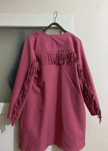 Pembe Midi Kadın Drapeli ceket - Görsel 3