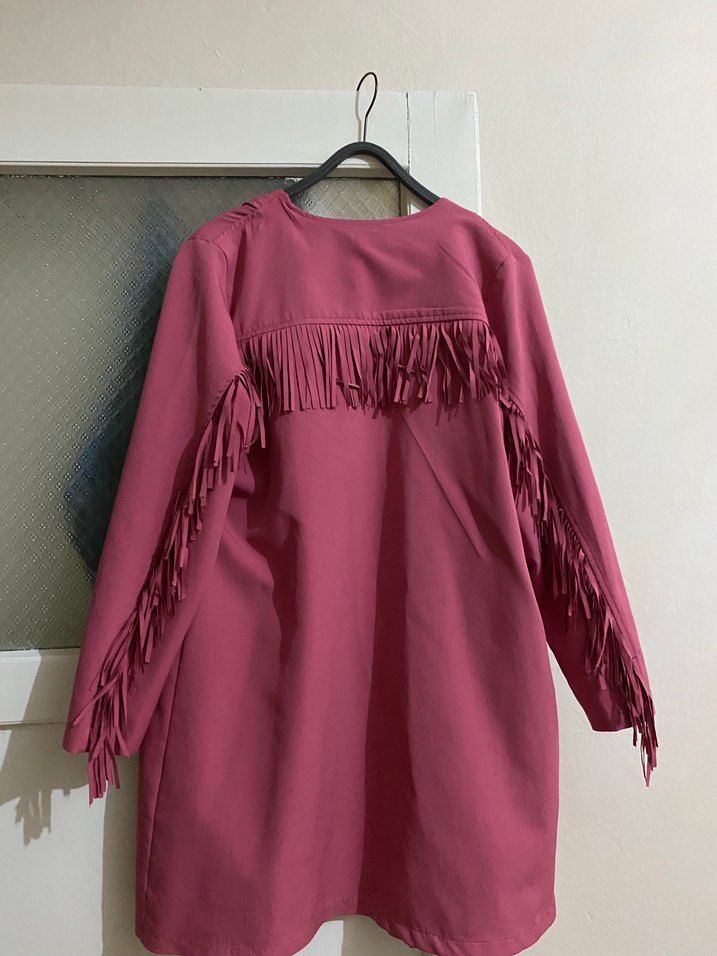 Pembe Midi Kadın Drapeli ceket - Görsel 3