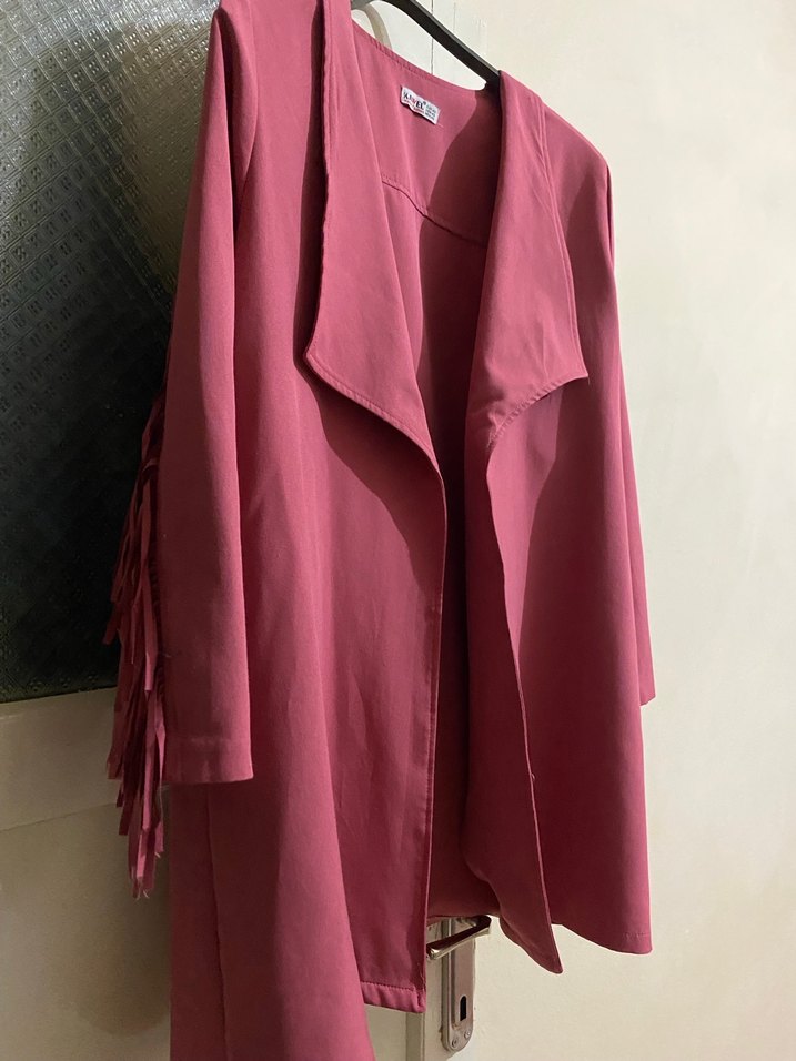 Pembe Midi Kadın Drapeli ceket - Görsel 2