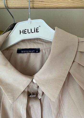 Bej Kadın Keten Gömlek, Düğmeli, Bohem Stil - Görsel 4