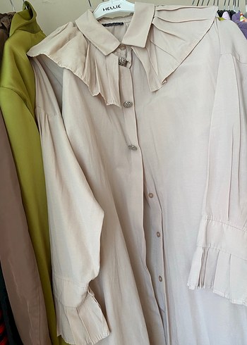 Bej Kadın Keten Gömlek, Düğmeli, Bohem Stil - Görsel 2