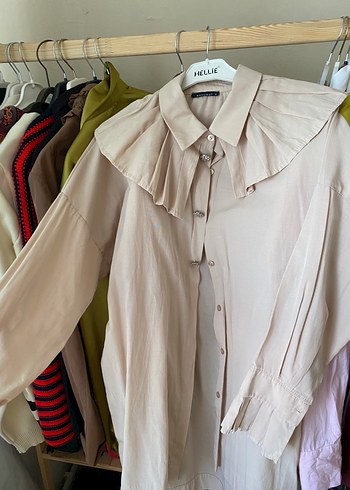 Bej Kadın Keten Gömlek, Düğmeli, Bohem Stil - Görsel 3