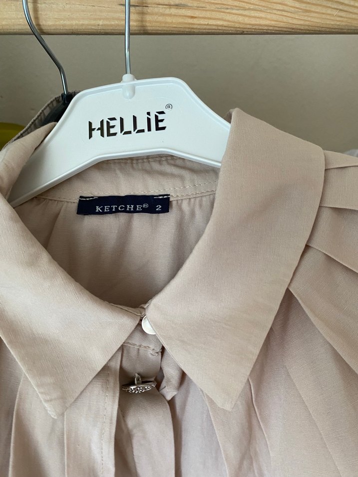 Bej Kadın Keten Gömlek, Düğmeli, Bohem Stil - Görsel 4