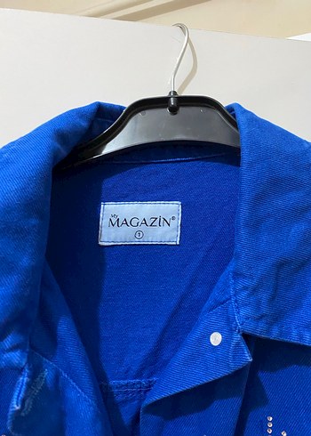 Düğmeli Mavi Nakışlı Kadın Denim Ceket takım - Görsel 3