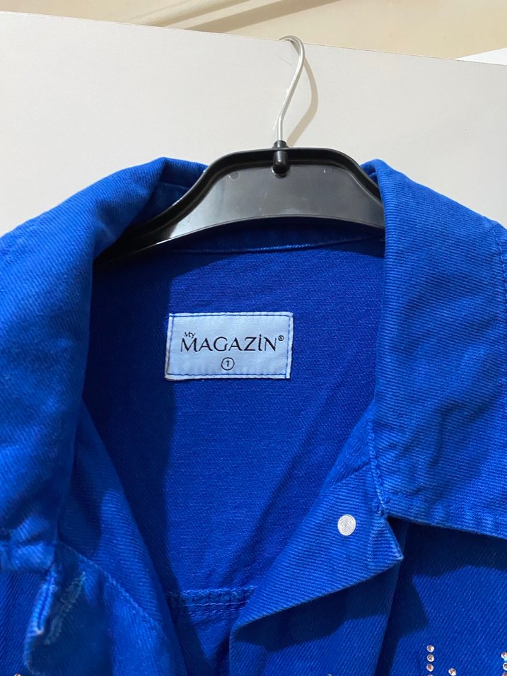 Düğmeli Mavi Nakışlı Kadın Denim Ceket takım - Görsel 3