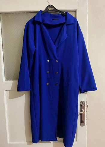 Düğmeli Lacivert Uzun Kadın Ceket - Görsel 4