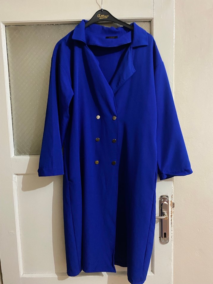 Düğmeli Lacivert Uzun Kadın Ceket - Görsel 4