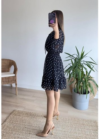 Diğer Siyah Puantiyeli Mini Elbise