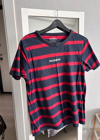 Pull and Bear Pull Bear Kirmizi Lacivert Cizgili Tisort