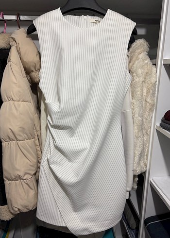 Beyaz Drapeli Midi Kadın Elbise - Görsel 2