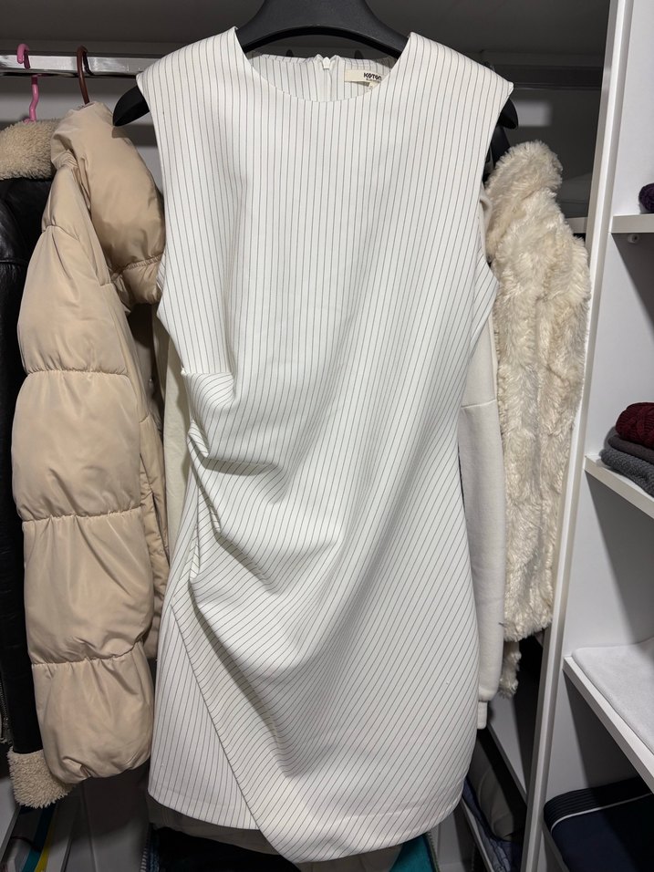 Beyaz Drapeli Midi Kadın Elbise - Görsel 2