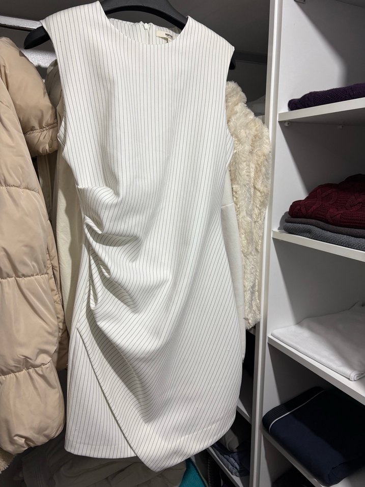 Beyaz Drapeli Midi Kadın Elbise - Görsel 3