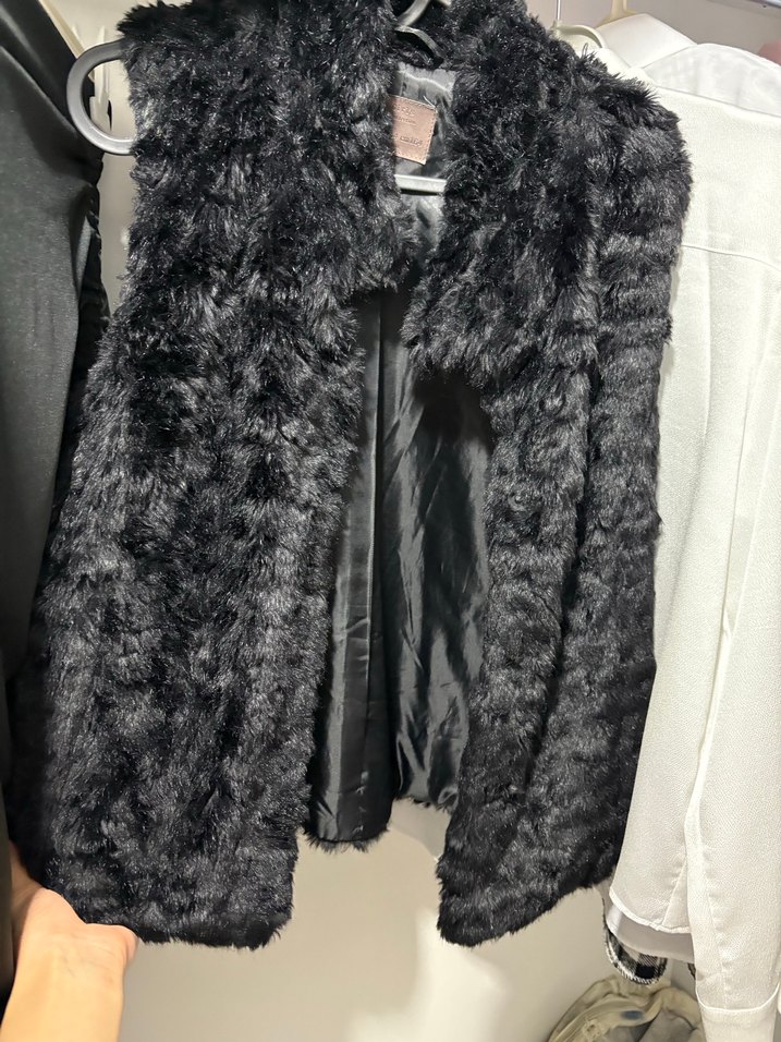 Siyah Deri Detaylı Kadın Kürk Mont - Görsel 2