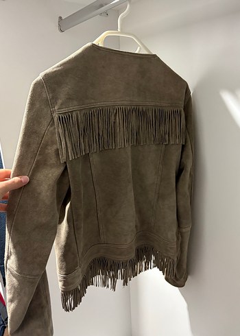 Püsküllü Bej Süet Kadın Ceket - Görsel 3