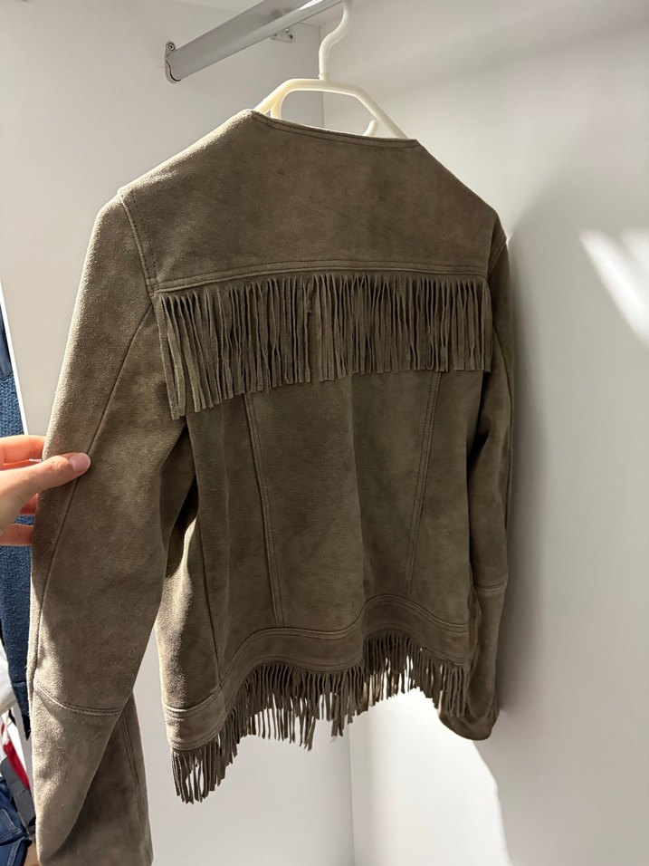 Püsküllü Bej Süet Kadın Ceket - Görsel 3