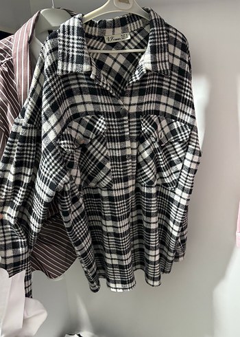 Gri Ekose Düğmeli Rahat Kadın Gömlek - Görsel 2