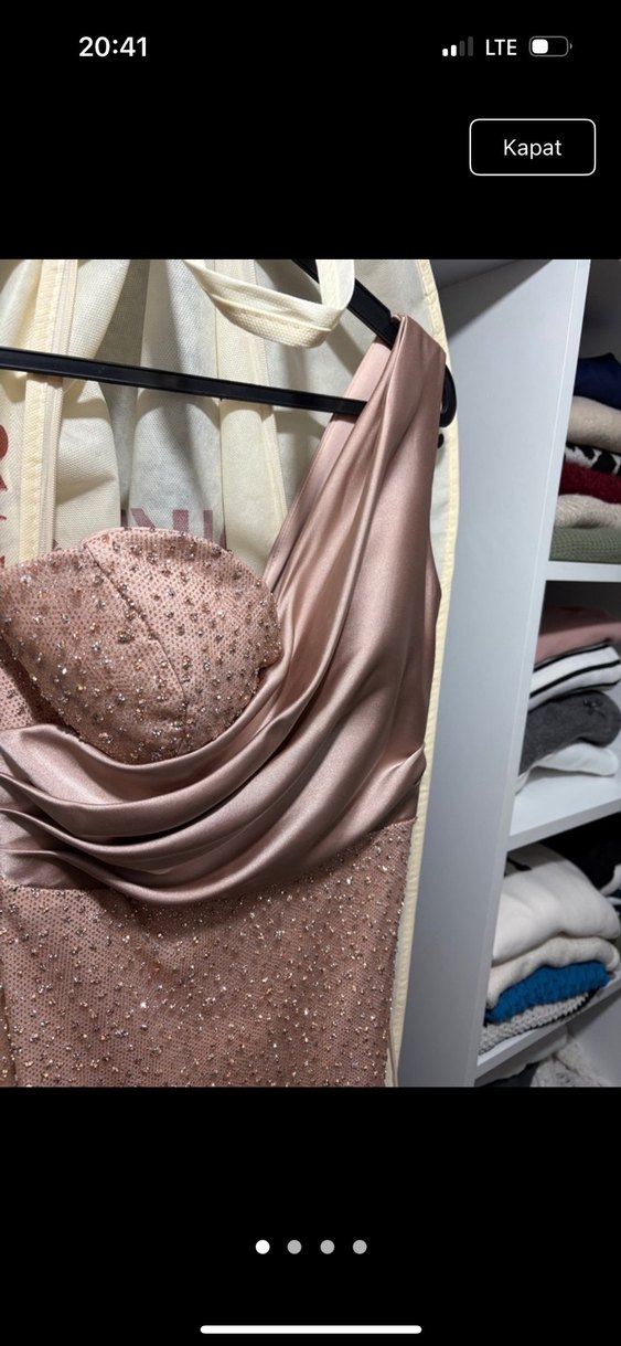 Bej Drapeli Straplez Uzun Abiye Elbise - Görsel 3