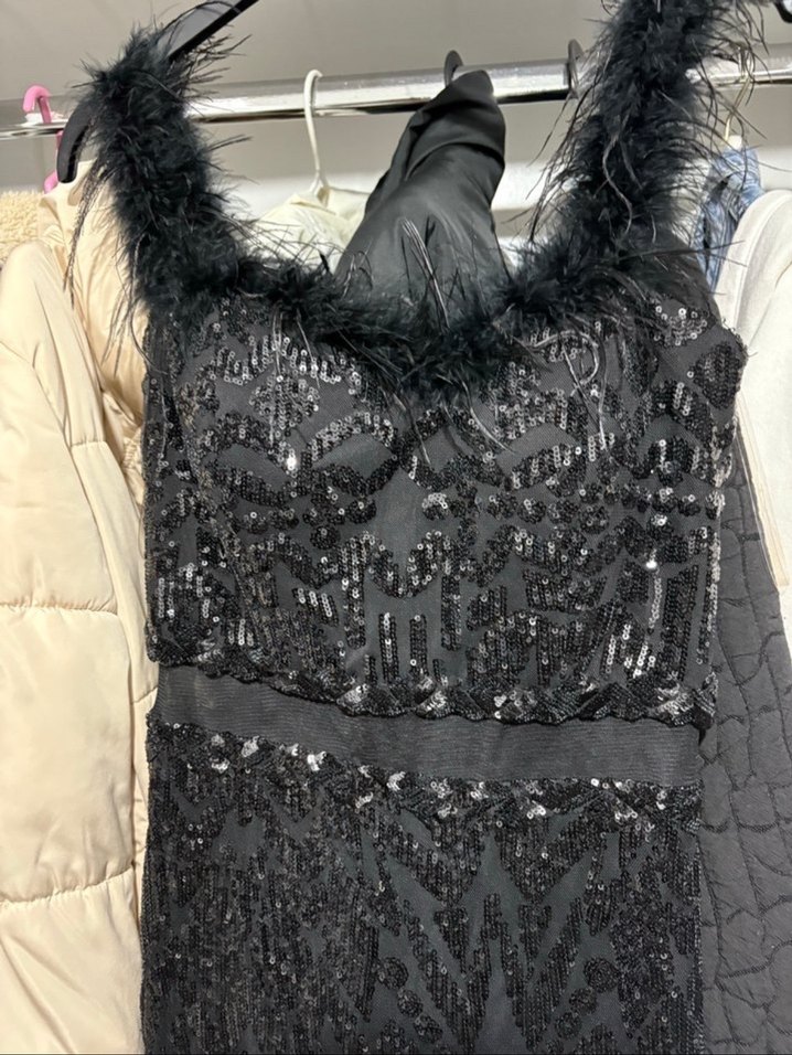 Kürk Detaylı Siyah Uzun Abiye Elbise - Görsel 2