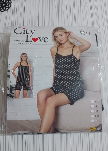 City Love Puantiyeli Siyah Mini Kadın Pijama