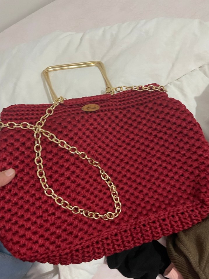 Bordo Örgü Kadın Çanta - Görsel 2