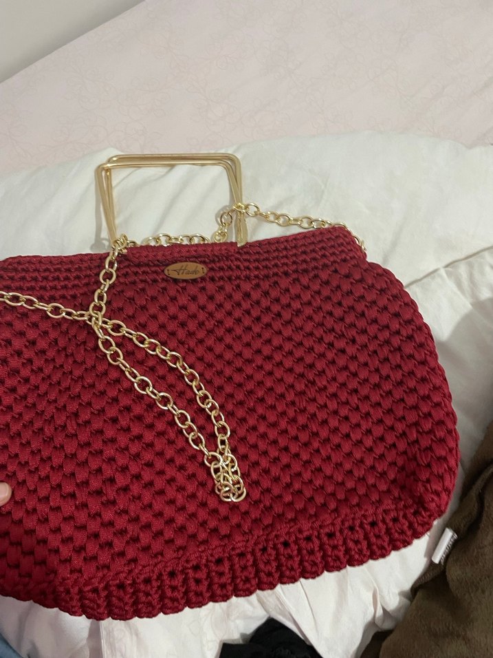 Bordo Örgü Kadın Çanta - Görsel 3