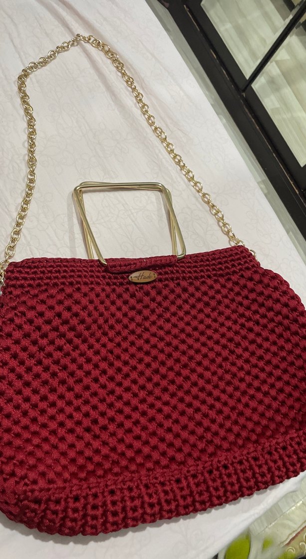 Bordo Örgü Kadın Çanta - Görsel 5