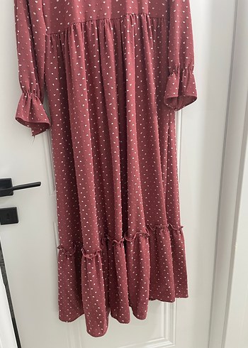 Bordo Puantiyeli Uzun Bohem Elbise - Görsel 5