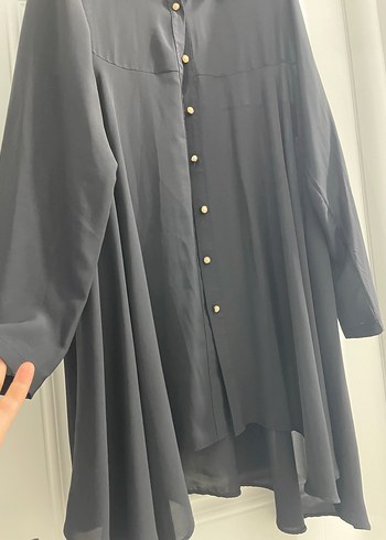 Düğmeli Siyah Uzun Kollu Tunik - Görsel 2