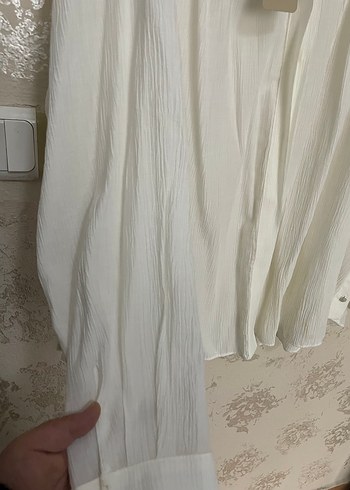 Kadın Beyaz Keten Uzun Kollu Gömlek - Görsel 4