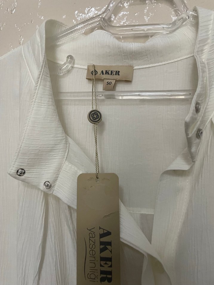 Kadın Beyaz Keten Uzun Kollu Gömlek - Görsel 5