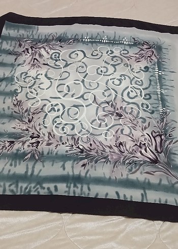 Gri krep Dokulu Drapeli Kadın Fular eşarp büyük boy - Görsel 2