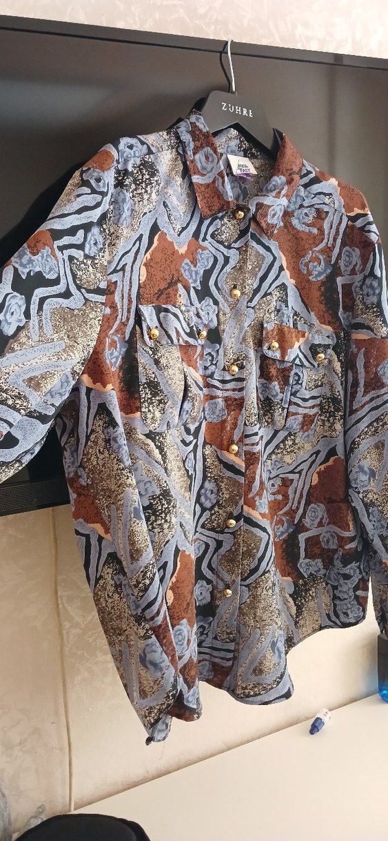 Düğmeli Bohem Uzun Kollu Kadın vintage Gömlek - Görsel 4