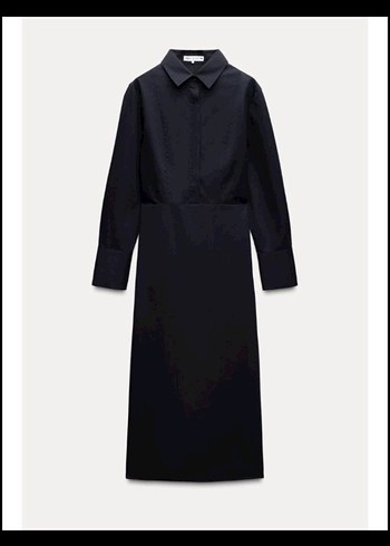 Düğmeli Siyah Uzun Kollu Kadın Elbise - Görsel 2