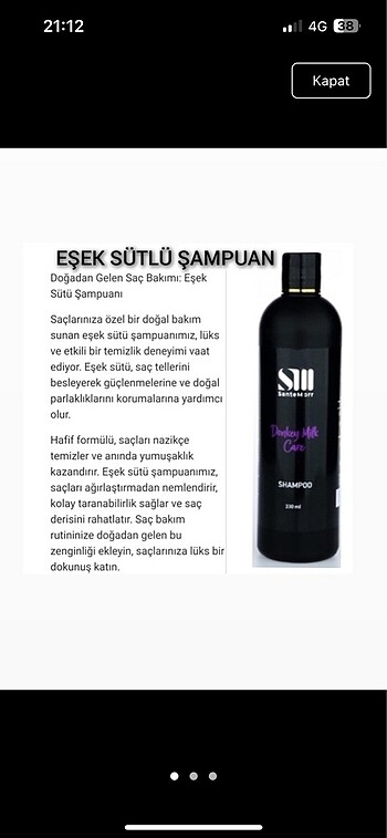 Doğal Eşek Sütlü Şampuan