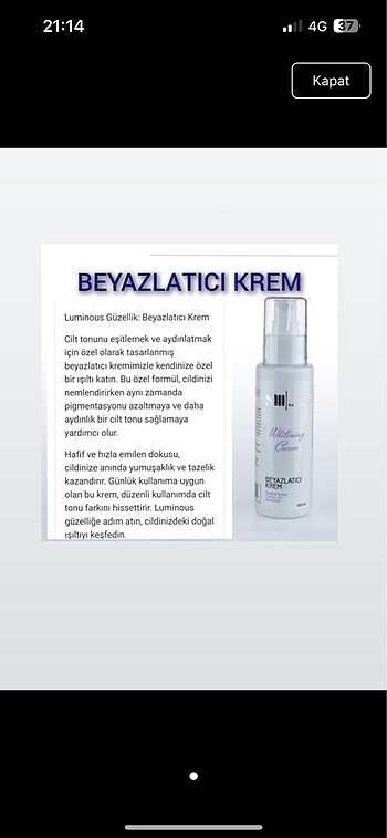 Cilt Beyazlatıcı Krem