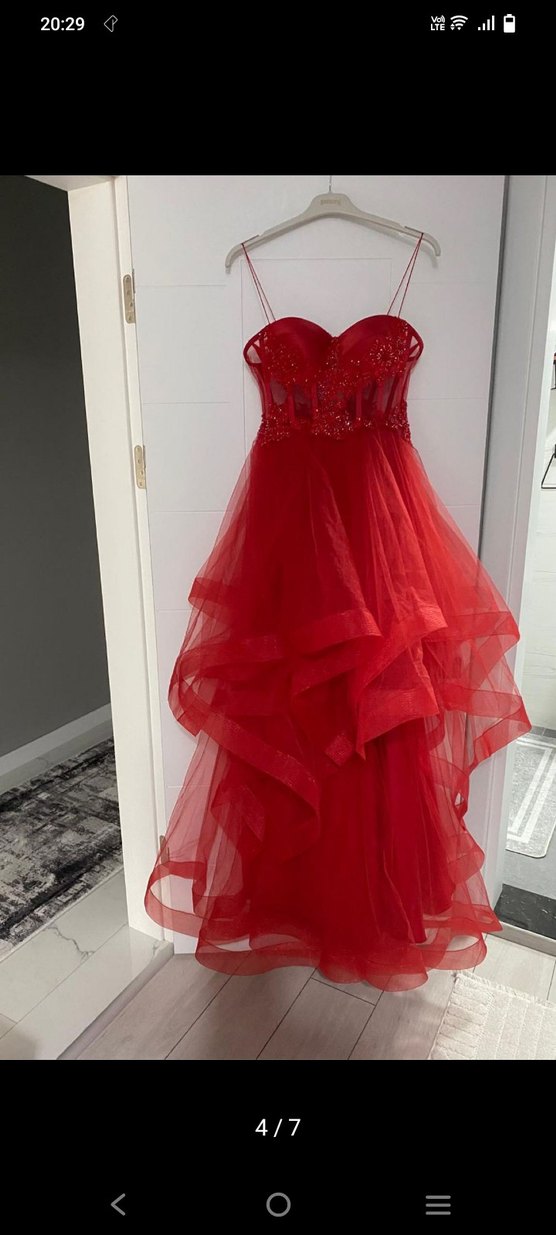 Kadın Kırmızı Straplez Uzun Abiye Elbise - Görsel 3