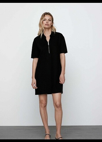 ZARA FERMUARLI SIYAH POLO YAKA MINI ELBISE
