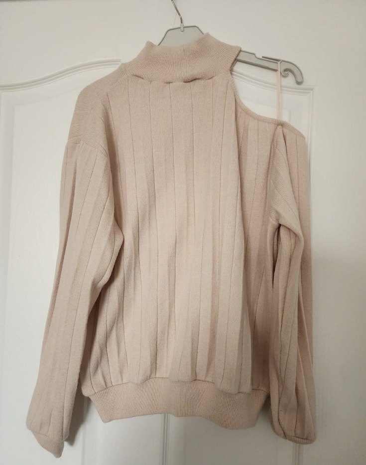 ZARA Bej Yüksek Yakalı Örgü Kadın Kazak - Görsel 2