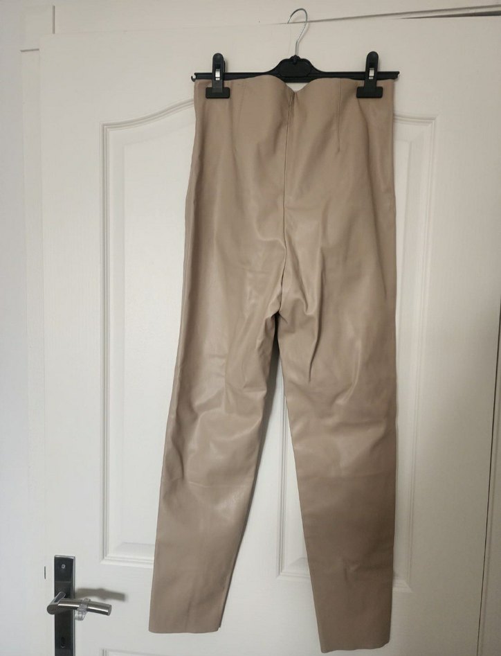 ZARA Bej Suni Deri Kadın Pantolon - Görsel 2