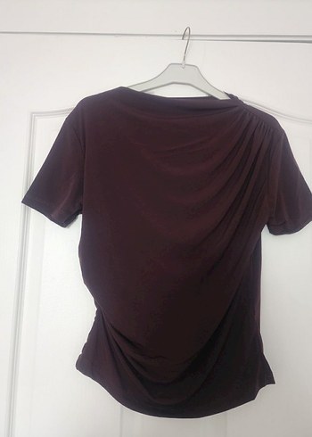 Kahve Drapeli Kısa Kollu Kadın Bluz - Görsel 2