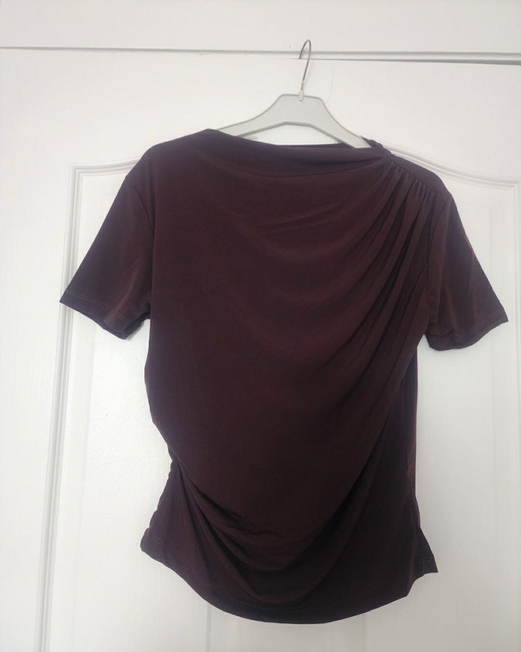 Kahve Drapeli Kısa Kollu Kadın Bluz - Görsel 2