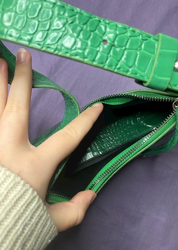 Yeşil Deri Yılan Desenli Kadın Çanta - Görsel 2