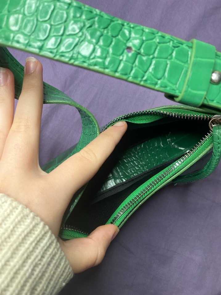 Yeşil Deri Yılan Desenli Kadın Çanta - Görsel 2